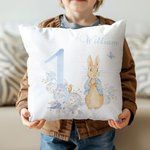 Personalisierte niedliche Peter Rabbit Bunny Floral Throw Pillow Cover mit Geburt Monat und Name Nursery Decor Baby Dusche Geburtstag Geschenk für Jungen Mädchen