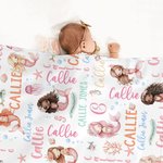 Personalised Pink Mermaid Princess Soft Blanket with Colourful Initial and Name Nursery Decor Baby Shower Birthday Gift for Girls Mermaid Lovers
