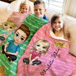 Personalized Multicolour Cute Cartoon Birth Flower Soft Throw Blanket with Name Birthday Christmas Gift for Boys Girls