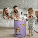 Gepersonaliseerde Dubbelzijdige Wasmand met Cartoonfiguur en Geboortebloem Waterdicht met Handvat Cadeaus voor Kinderen