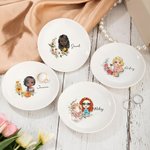 Personalizzato nascita corona di fiori personaggio dei cartoni animati Trinket gioielli piatto con nome compleanno matrimonio regalo di Natale per le donne ragazza