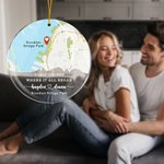 Personalized Map Acrylic Round Pendant with Text and Photo Engagement Wedding Gift for Couple