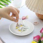 Personalised Birth Flower Ceramic Trinket Jewellery Dish with Name Desk Decor Birthday Wedding Bridal Gift for Women