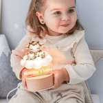 Personlig sovande mamma baby djur drömsk måne moln LED nattlampa med träbas och namn barnrumsinredning födelsedagspresent för barn