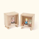 Personalized Cute Cartoon Character Wooden Clear Piggy Bank Money Box with Name Birthday Children's Day Gift for Boys Girls