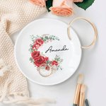 Personalised Birth Flower Ceramic Trinket Jewellery Dish with Name Desk Decor Birthday Wedding Bridal Gift for Women