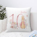 Personalisierte niedliche Peter Rabbit Bunny Floral Throw Pillow Cover mit Geburt Monat und Name Nursery Decor Baby Dusche Geburtstag Geschenk für Jungen Mädchen