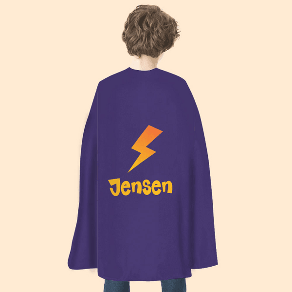 Personalized Cute Lighting Star Heart Design Superhero Kid Cape with Name and Initial Halloween Costume Party Dress Up Gift for Boys Girls