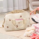 Personalised Cute Rabbit Bear Olive Leaf Large Cotton Mommy Hospital Bag with Embroidered Name Pregnancy Baby Shower Gift for Women