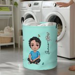 Gepersonaliseerde Dubbelzijdige Wasmand met Cartoonfiguur en Geboortebloem Waterdicht met Handvat Cadeaus voor Kinderen