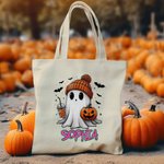 Personalizzato Carino fantasma zucca pipistrello grande tela Tote Bag con nome Dolcetto o scherzetto Regalo di Halloween per la famiglia Bambini