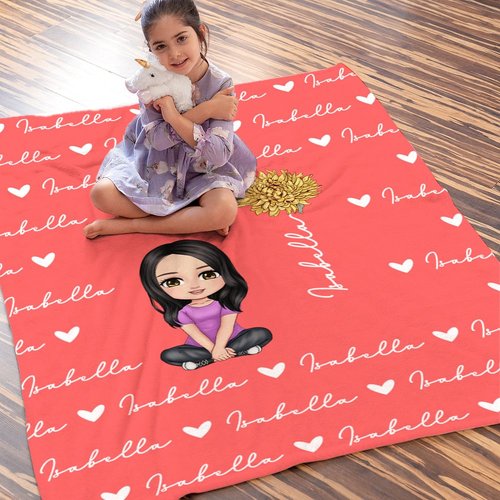 Coperta morbida personalizzata con nome e fiore di nascita personaggio cartone animato regalo di compleanno o Natale per bambini