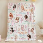 Personalised Pink Mermaid Princess Soft Blanket with Colourful Initial and Name Nursery Decor Baby Shower Birthday Gift for Girls Mermaid Lovers