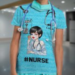 Spersonalizowana wielokolorowa brokatowa damska koszulka z imieniem i tekstem Urodzinowy prezent na Tydzień Pielęgniarki dla pielęgniarki, lekarza i personelu medycznego