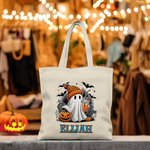 Personalizzato Carino fantasma zucca pipistrello grande tela Tote Bag con nome Dolcetto o scherzetto Regalo di Halloween per la famiglia Bambini