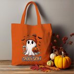 Personalizzato Carino fantasma zucca pipistrello grande tela Tote Bag con nome Dolcetto o scherzetto Regalo di Halloween per la famiglia Bambini