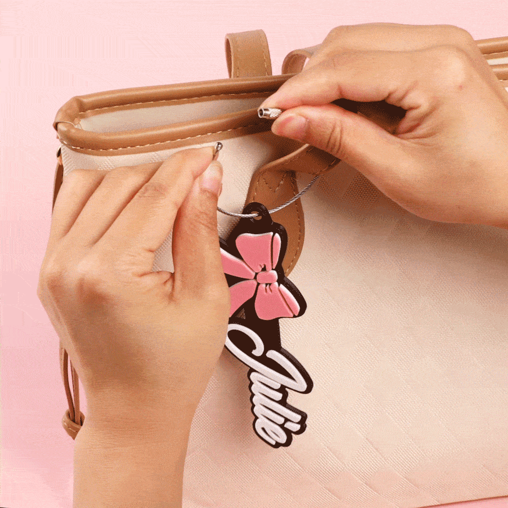 Personalized 3D Cheer Bow Name Bag Tag Keychain with Stainless Steel Loop Cheer Accessories Birthday Gift for Cheerleader Besties