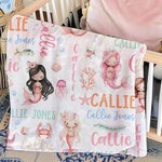 Personalised Pink Mermaid Princess Soft Blanket with Colourful Initial and Name Nursery Decor Baby Shower Birthday Gift for Girls Mermaid Lovers