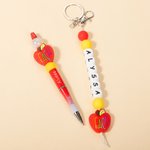 Personalized Pencil Apple Design Breaded Pen Keychain Set with Name Teacher Appreciation Back to School Gift for Teacher 1
