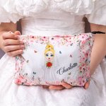 Personalisierte niedlichen Cartoon-Charakter floralen Kord Make-up Tasche Tasche mit Namen Hochzeit Braut Dusche Geschenk für Braut Brautjungfer