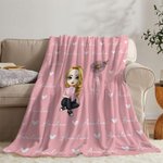 Personalized Cute Cartoon Character Heart Birth Flower Soft Throw Blanket with Name Birthday Christmas Gift