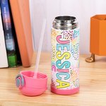 Personalized Bright Rainbow Name 12oz Insulated Kid Water Bottle with Straw Spill-proof Lid and Handle Birthday Back to School Gift for Boys Girls