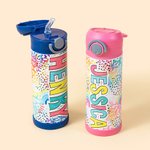 Personalized Bright Rainbow Name 12oz Insulated Kid Water Bottle with Straw Spill-proof Lid and Handle Birthday Back to School Gift for Boys Girls