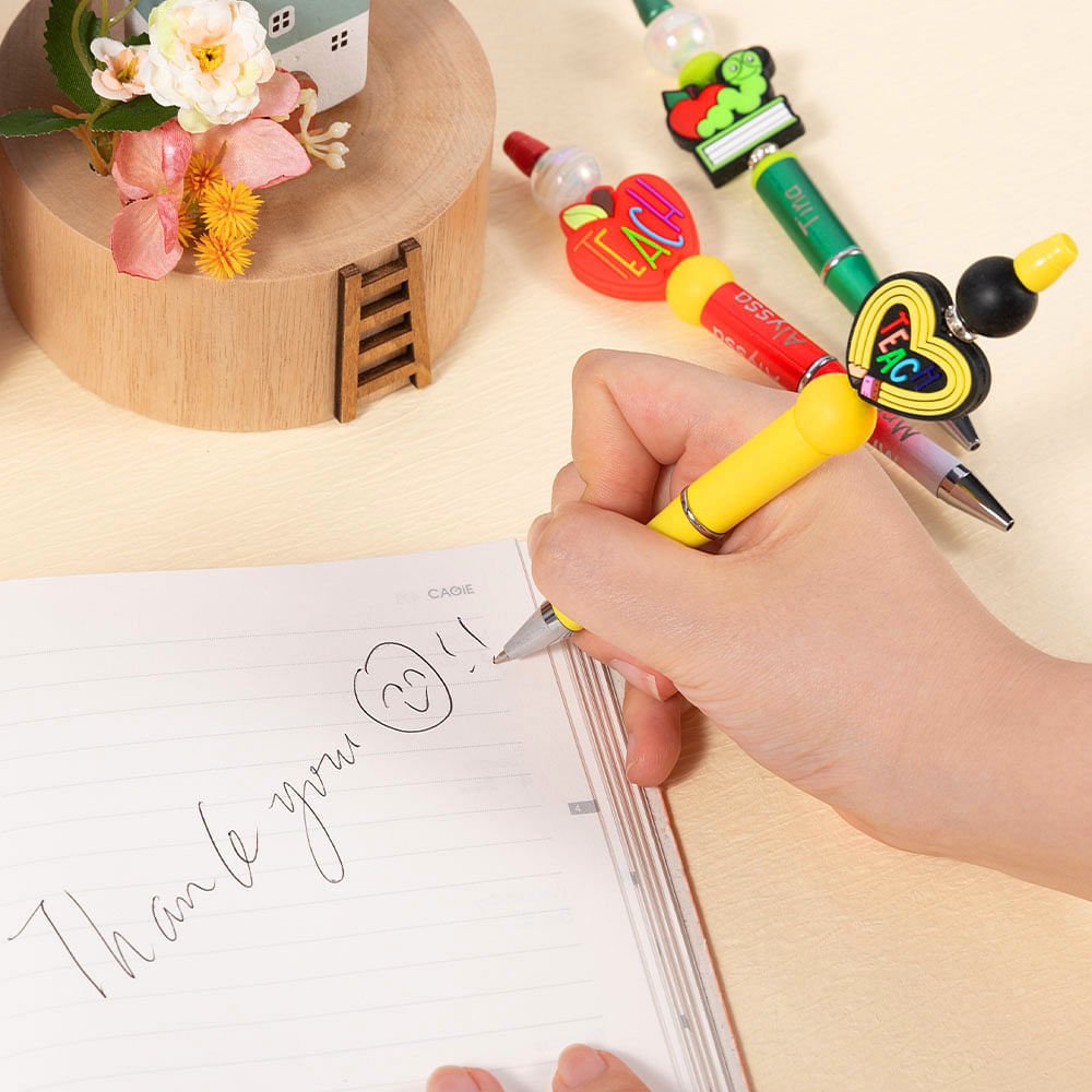 Personalized Pencil Apple Design Breaded Pen Keychain Set with Name Teacher Appreciation Back to School Gift for Teacher 7