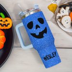 Spersonalizowany kubek z imieniem i nazwiskiem z pokrywką i słomką na Halloween dla przyjaciela, rodziny, ze sztucznym brokatem i zabawnym wzorem dyni o dużej pojemności 40 uncji