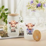 Flor de Nacimiento Personalizada Vaca de las Tierras Altas 20oz Vaso Transparente Esmerilado con Nombre y Pajita Regalo de Cumpleaños para los Amantes