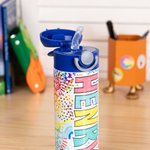 Personalized Bright Rainbow Name 12oz Insulated Kid Water Bottle with Straw Spill-proof Lid and Handle Birthday Back to School Gift for Boys Girls