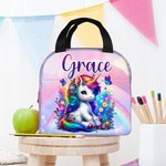 Personalised Cute Rainbow Floral Fantasy Unicorn Insulated Lunch Bag with Name Birthday Back to School Picnic Gift for Kids Unicorn Lovers