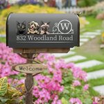 Personalized Multicolor Cartoon Dog Cat Magnetic Mailbox Cover Sticker with Initial and Address Garden Outdoor Decor Housewarming Gift for Pet Lovers