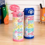 Personalized Bright Rainbow Name 12oz Insulated Kid Water Bottle with Straw Spill-proof Lid and Handle Birthday Back to School Gift for Boys Girls