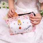 Personalisierte niedlichen Cartoon-Charakter floralen Kord Make-up Tasche Tasche mit Namen Hochzeit Braut Dusche Geschenk für Braut Brautjungfer