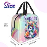 Personalised Cute Rainbow Floral Fantasy Unicorn Insulated Lunch Bag with Name Birthday Back to School Picnic Gift for Kids Unicorn Lovers