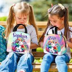 Personalised Cute Rainbow Floral Fantasy Unicorn Insulated Lunch Bag with Name Birthday Back to School Picnic Gift for Kids Unicorn Lovers