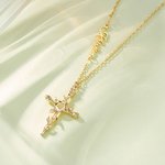 Gepersonaliseerd Geboortebloem Kruis Vrouwen Ketting met Naam Religieus Sieraad Doop Verjaardag Cadeau voor Christelijke Moeder Oma