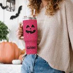 Bicchiere personalizzato da 1180 ml ad effetto glitter con nome e faccia di zucca divertente regalo di Halloween per amici e familiari