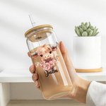 Flor de Nacimiento Personalizada Vaca de las Tierras Altas 20oz Vaso Transparente Esmerilado con Nombre y Pajita Regalo de Cumpleaños para los Amantes