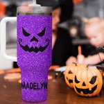 Spersonalizowany kubek z imieniem i nazwiskiem z pokrywką i słomką na Halloween dla przyjaciela, rodziny, ze sztucznym brokatem i zabawnym wzorem dyni o dużej pojemności 40 uncji