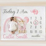 Spersonalizowany koc z imieniem Tęczowa żyrafa Miesięczny kamień milowy Koc z imieniem Dekoracja przedszkola Rekwizyt fotograficzny Baby Shower Prezent urodzinowy dla niemowląt Chłopcy Dziewczynki