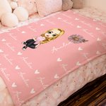 Personalized Cute Cartoon Character Heart Birth Flower Soft Throw Blanket with Name Birthday Christmas Gift
