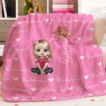 Personalized Cute Cartoon Character Heart Birth Flower Soft Throw Blanket with Name Birthday Christmas Gift
