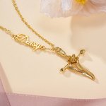 Gepersonaliseerd Geboortebloem Kruis Vrouwen Ketting met Naam Religieus Sieraad Doop Verjaardag Cadeau voor Christelijke Moeder Oma
