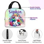 Personalised Cute Rainbow Floral Fantasy Unicorn Insulated Lunch Bag with Name Birthday Back to School Picnic Gift for Kids Unicorn Lovers