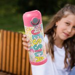 Personalized Bright Rainbow Name 12oz Insulated Kid Water Bottle with Straw Spill-proof Lid and Handle Birthday Back to School Gift for Boys Girls