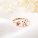 Personalizado lindo 3D Burbuja Letra Birthstone Anillo Ajustable Dainty Joyería Cumpleaños Aniversario Regalo para Mujeres Niñas