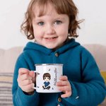 Personalised Cute Cartoon Boy Girl Character 12oz Enamel Mug with Birth Flower and Name Christmas Birthday Gift for Kids