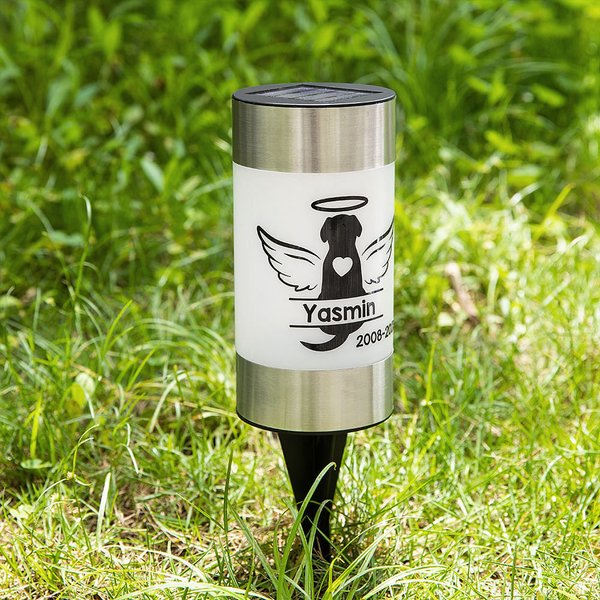 Personalisierte Haustier Hund Katze Solarlampe mit Namen Erinnerung an Verlust eines Tierfreundes Gartendeko Erinnerungsgeschenk für Tierliebhaber